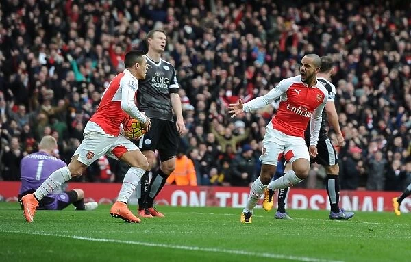 Arsenal's Walcott and Sanchez Celebrate First Goal Against Leicester City, February 2016