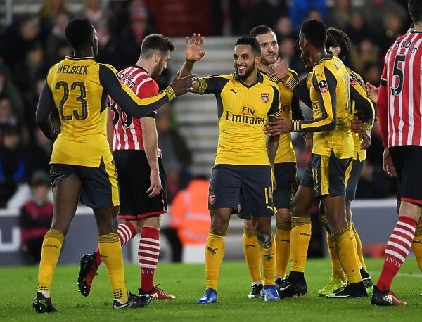 Arsenal's Walcott and Welbeck Celebrate Third Goal vs Southampton in FA Cup 2016-17