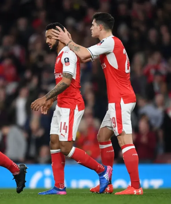 Framed Print : Arsenal's Walcott and Xhaka Celebrate Goal in FA Cup Quarter-Final vs. Lincoln City Framed Print : Arsenal's Walcott and Xhaka Celebrate Goal in FA Cup Quarter-Final vs. Lincoln City