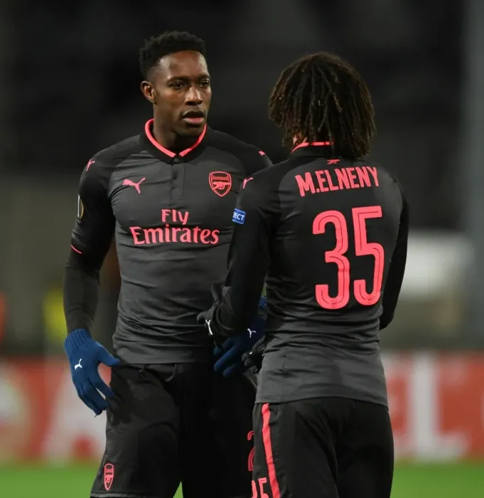 Framed Print : Arsenal's Welbeck and Elneny in Action against Ostersunds FK in Europa League