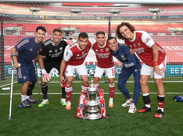 Arsenal's Empty Wembley FA Cup Victory: Martinelli, Torreira, Sokratis, Luiz, and Martinez Celebrate Over Chelsea, 2020