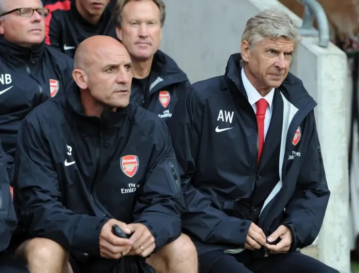 Framed Print : Arsenal's Wenger and Bould: United at the 2012 Pre-Season - Southampton