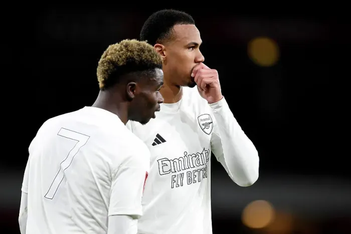 Framed Print : Arsenal's White Unity: Bukayo Saka and Gabriel Address Knife Crime at Emirates Stadium During Arsenal vs Liverpool FA Cup Match, 2023-24