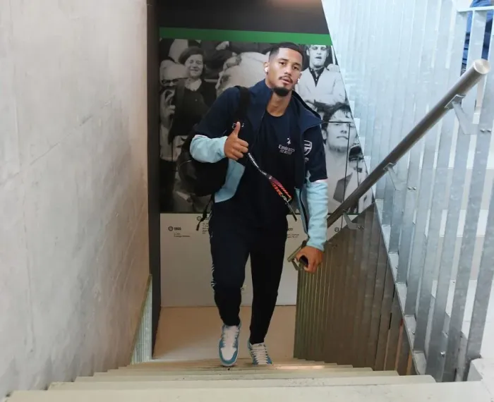 Framed Print : Arsenal's William Saliba Arrives at Kybunpark for FC Zurich Clash in Europa League Group A