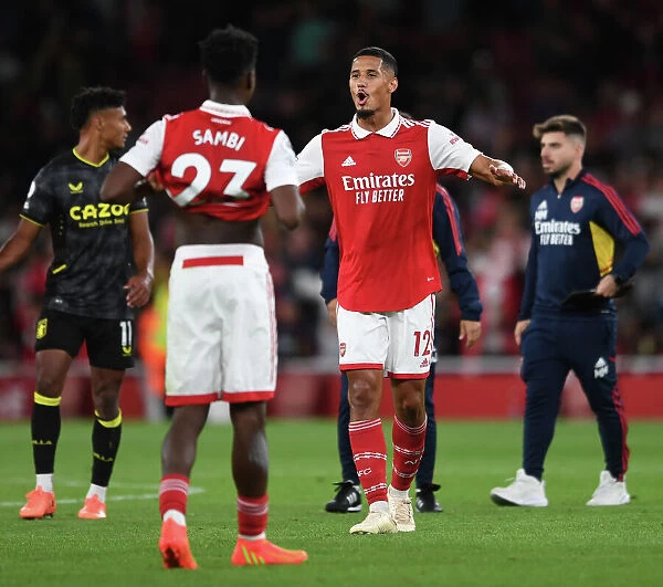 Arsenal's William Saliba Celebrates after Arsenal FC vs Aston Villa, Premier League 2022-23