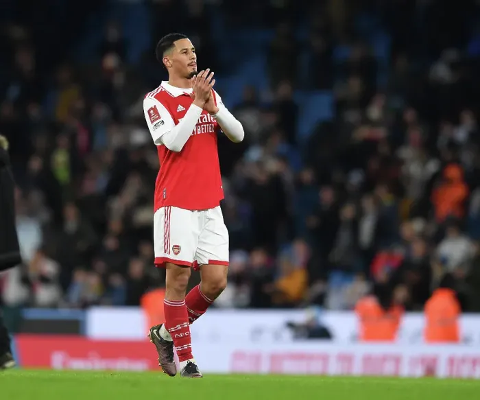 Framed Print : Arsenal's William Saliba Celebrates FA Cup Victory Over Manchester City Framed Print : Arsenal's William Saliba Celebrates FA Cup Victory Over Manchester City