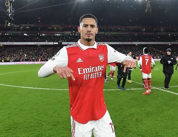 Arsenal's William Saliba Celebrates Thrilling Victory Over Manchester United in the Premier League (2022-23)