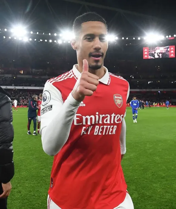 Framed Print : Arsenal's William Saliba Celebrates Victory Over Everton in Premier League Clash, 2022-23 Framed Print : Arsenal's William Saliba Celebrates Victory Over Everton in Premier League Clash, 2022-23