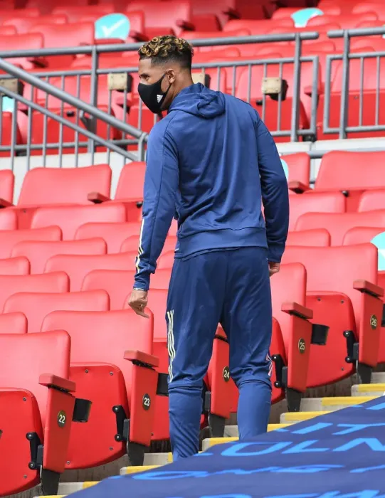 Framed Print : Arsenal's William Saliba at Empty FA Cup Final Against Chelsea, 2020
