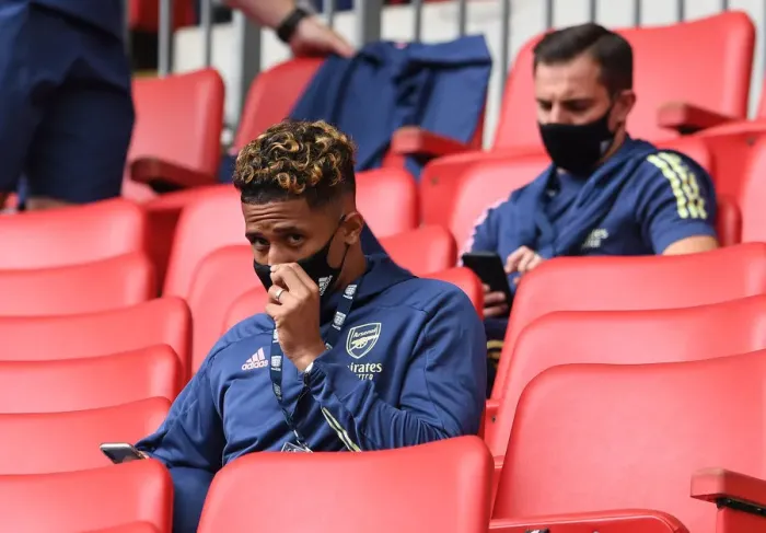 Framed Print : Arsenal's William Saliba at Empty FA Cup Final vs Chelsea, 2020