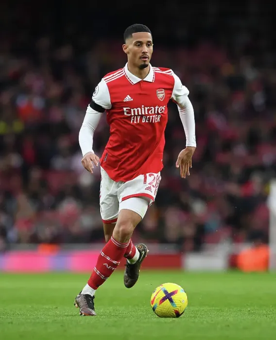 Framed Print : Arsenal's William Saliba Faces Off Against Brentford in Premier League Clash at Emirates Stadium