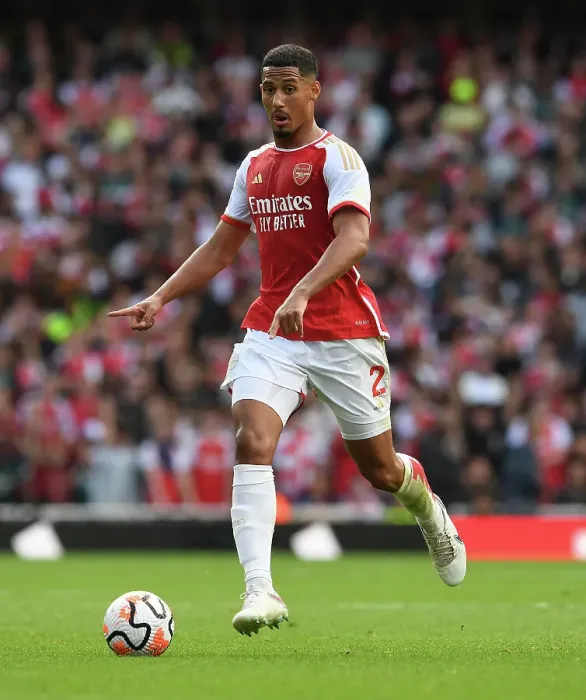Framed Print : Arsenal's William Saliba Faces Off Against Tottenham in the 2023-24 Premier League Clash