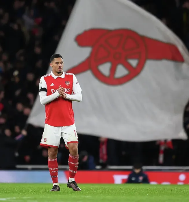 Framed Print : Arsenal's William Saliba Faces Off Against West Ham in Intense Premier League Clash (2022-23) Framed Print : Arsenal's William Saliba Faces Off Against West Ham in Intense Premier League Clash (2022-23)