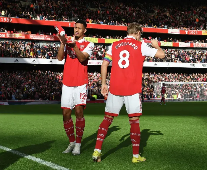 Framed Print : Arsenal's William Saliba Gears Up: Arsenal FC vs. Nottingham Forest, Premier League 2022-23