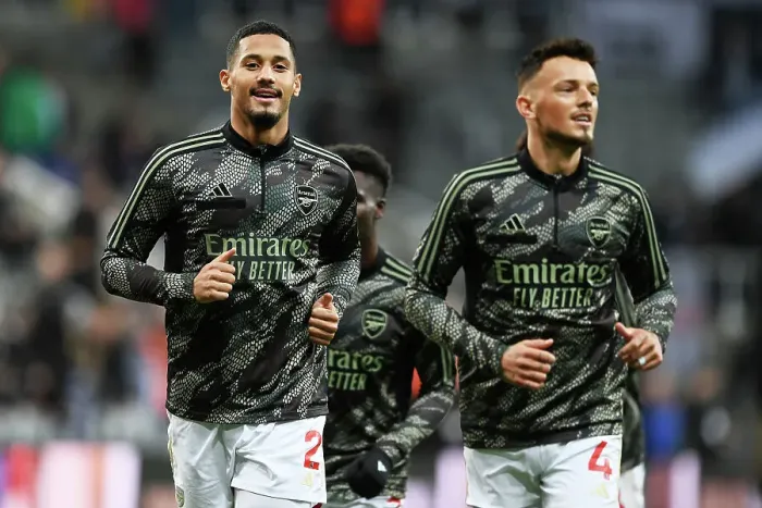 Framed Print : Arsenal's William Saliba Gears Up: Newcastle United vs Arsenal, Premier League 2023-24