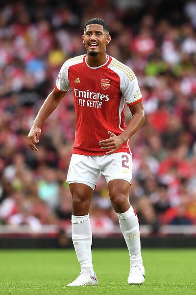Arsenal's William Saliba Reacts During Arsenal FC vs AS Monaco at Emirates Cup 2023