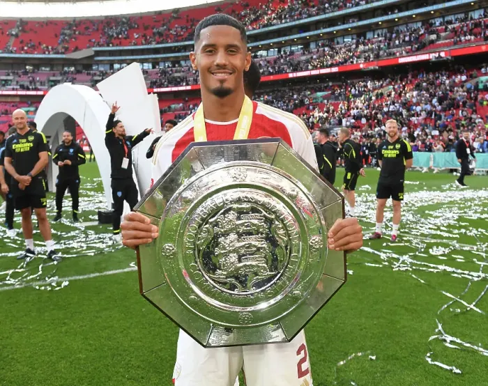 Framed Print : Arsenal's William Saliba Reacts After FA Community Shield Loss to Manchester City, 2023-24 Framed Print : Arsenal's William Saliba Reacts After FA Community Shield Loss to Manchester City, 2023-24