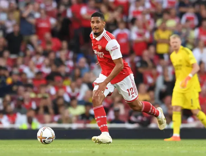 Framed Print : Arsenal's William Saliba Shines in Premier League Clash Against Fulham Framed Print : Arsenal's William Saliba Shines in Premier League Clash Against Fulham