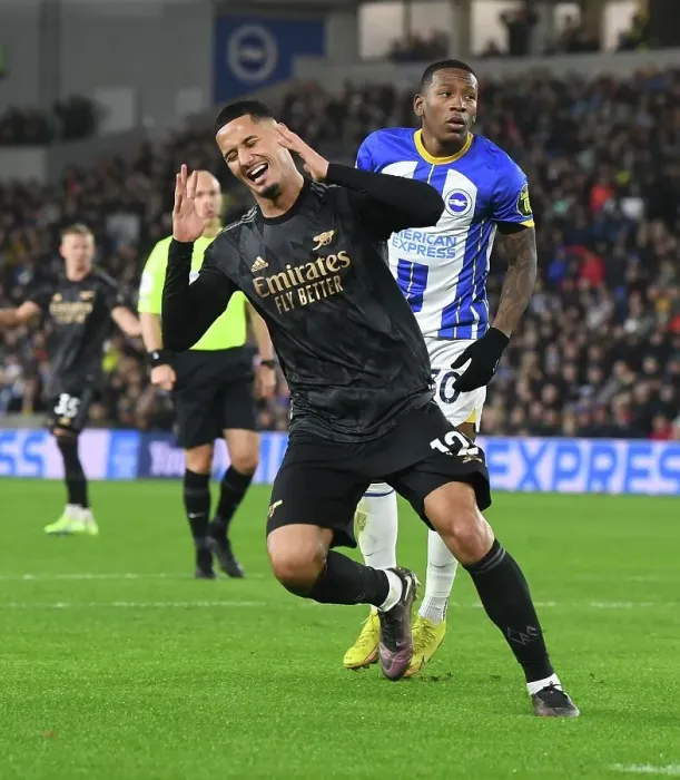 Framed Print : Arsenal's William Saliba Squanders Chance in Brighton & Hove Albion Showdown (Premier League 2022-23)