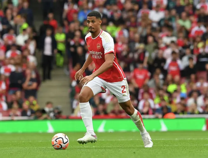 Framed Print : Arsenal's William Saliba Stands Firm Against Tottenham in the 2023-24 Premier League Battle Framed Print : Arsenal's William Saliba Stands Firm Against Tottenham in the 2023-24 Premier League Battle