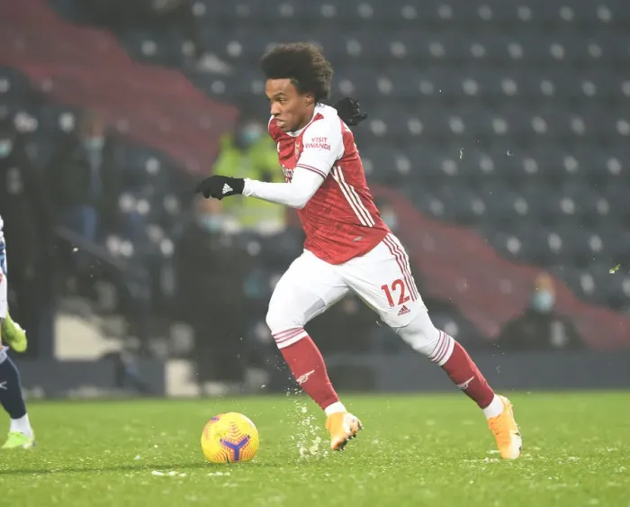 Framed Print : Arsenal's Willian in Action against West Bromwich Albion - Premier League 2020-21