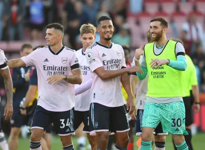 Framed Print : Arsenal's Winning Duo: Saliba and Turner Celebrate Premier League Victory at AFC Bournemouth (2022-23) Framed Print : Arsenal's Winning Duo: Saliba and Turner Celebrate Premier League Victory at AFC Bournemouth (2022-23)