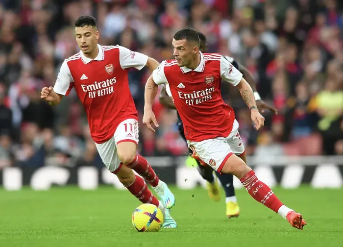 Framed Print : Arsenal's Xhaka in Action against Nottingham Forest (2022-23)