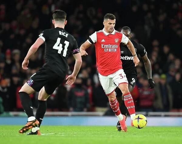 Arsenal's Xhaka in Action against West Ham in 2022-23 Premier League