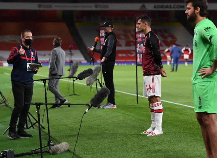 Framed Print : Arsenal's Xhaka Addresses Empty Emirates: Arsenal vs. Liverpool Amidst Coronavirus Pandemic, 2019-2020 Premier League Framed Print : Arsenal's Xhaka Addresses Empty Emirates: Arsenal vs. Liverpool Amidst Coronavirus Pandemic, 2019-2020 Premier League