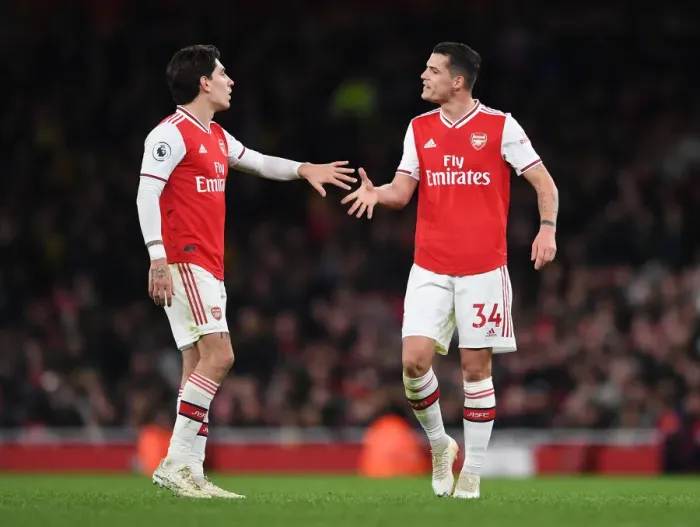 Framed Print : Arsenal's Xhaka and Bellerin in Action against Everton in the Premier League Framed Print : Arsenal's Xhaka and Bellerin in Action against Everton in the Premier League