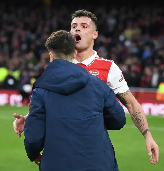 Framed Print : Arsenal's Xhaka Celebrates Win Against Bournemouth in 2022-23 Premier League Framed Print : Arsenal's Xhaka Celebrates Win Against Bournemouth in 2022-23 Premier League