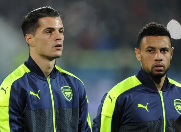 Framed Print : Arsenal's Xhaka and Coquelin Prepare for Ludogorets Clash in Champions League Framed Print : Arsenal's Xhaka and Coquelin Prepare for Ludogorets Clash in Champions League