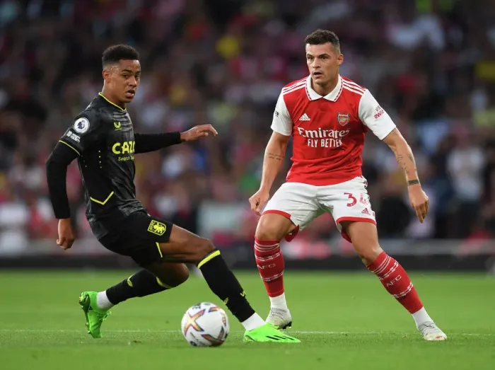 Framed Print : Arsenal's Xhaka Fends Off Villa's Ramsey: Premier League Clash at Emirates Stadium (August 2022)