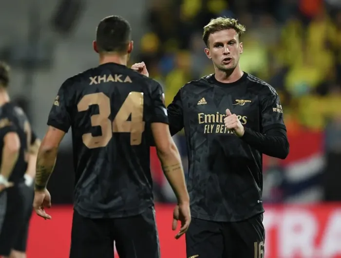 Framed Print : Arsenal's Xhaka and Holding in Action against Bodø / Glimt in UEFA Europa League
