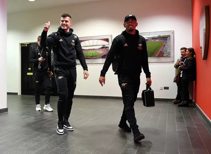 Framed Print : Arsenal's Xhaka and Jesus Arrive at Emirates Stadium Ahead of Arsenal v Chelsea Clash (2022-23) Framed Print : Arsenal's Xhaka and Jesus Arrive at Emirates Stadium Ahead of Arsenal v Chelsea Clash (2022-23)