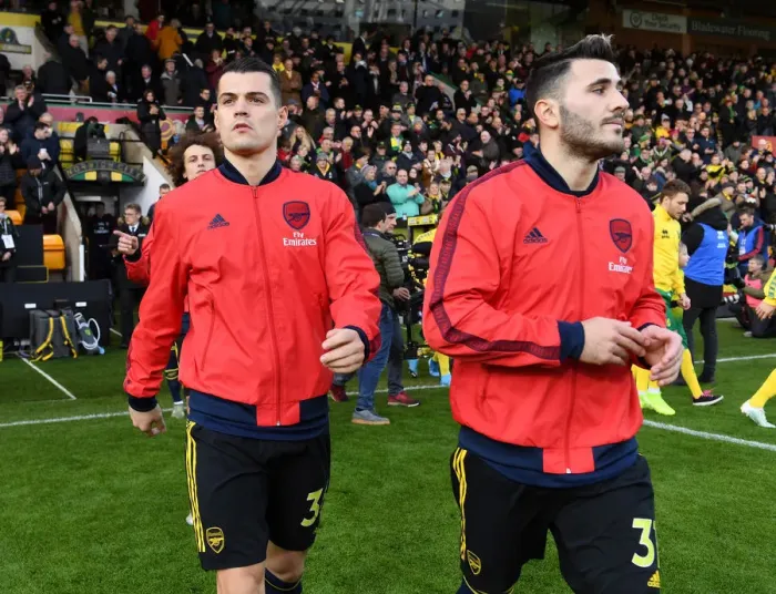 Framed Print : Arsenal's Xhaka and Kolasinac Prepare for Norwich Clash (Premier League 2019-20)