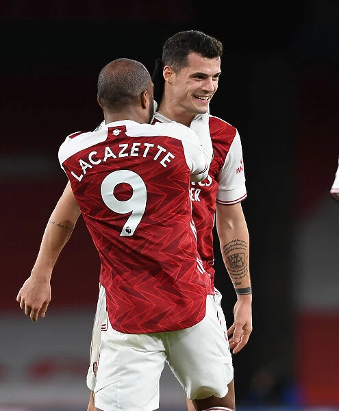 Arsenal's Xhaka and Lacazette: Empty Emirates Goal Celebration Against Chelsea, 2020-21 Premier League