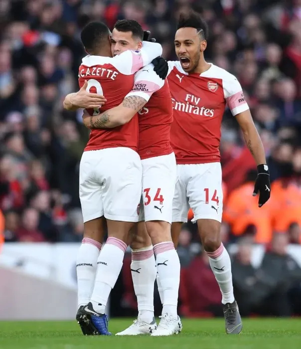 Framed Print : Arsenal's Xhaka and Lacazette: Unstoppable Scoring Duo Celebrate Goals vs Manchester United, Premier League 2018-19 Framed Print : Arsenal's Xhaka and Lacazette: Unstoppable Scoring Duo Celebrate Goals vs Manchester United, Premier League 2018-19
