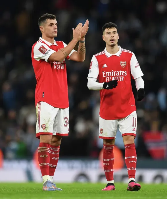 Framed Print : Arsenal's Xhaka and Martinelli Celebrate FA Cup Victory Over Manchester City