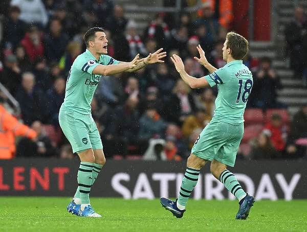 Arsenal's Xhaka and Monreal in Action Against Southampton, Premier League