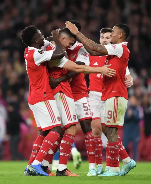 Framed Print : Arsenal's Xhaka and Saka Celebrate Goal Against PSV Eindhoven in Europa League
