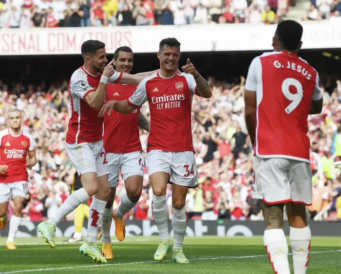 Framed Print : Arsenal's Xhaka Scores First Goal in Arsenal-Wolverhampton Victory, 2022-23 Premier League