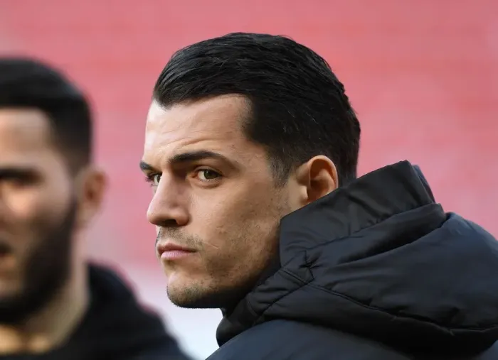 Framed Print : Arsenal's Xhaka: Unwavering Focus in Europa League Clash at Stade Rennais