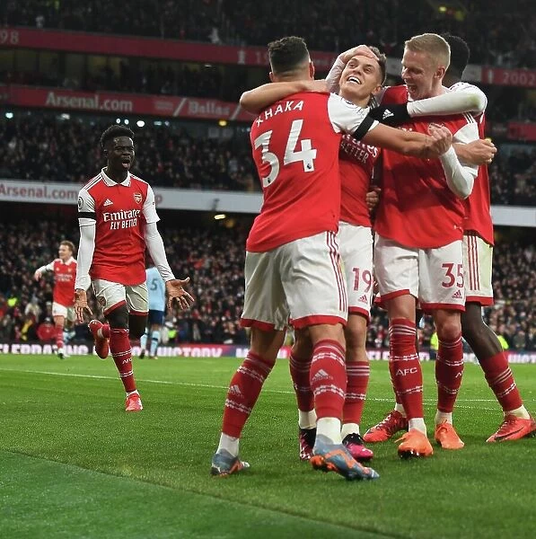 Arsenal's Xhaka and Zinchenko Celebrate Trossard's Goal vs Brentford (2022-23)