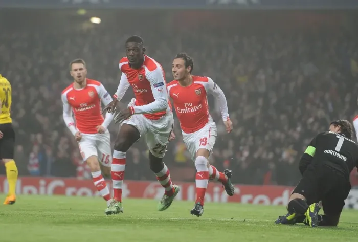 Framed Print : Arsenal's Yaya Sanogo Scores the Winner Against Borussia Dortmund in the 2014-15 Champions League