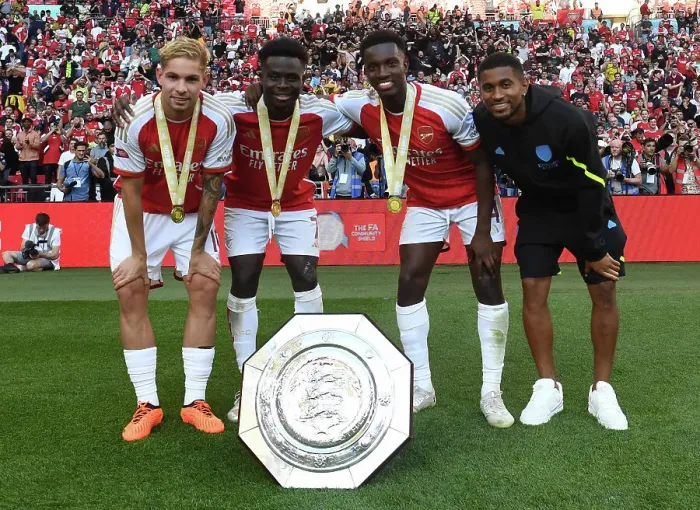 Framed Print : Arsenal's Young Stars Celebrate Community Shield Victory over Manchester City