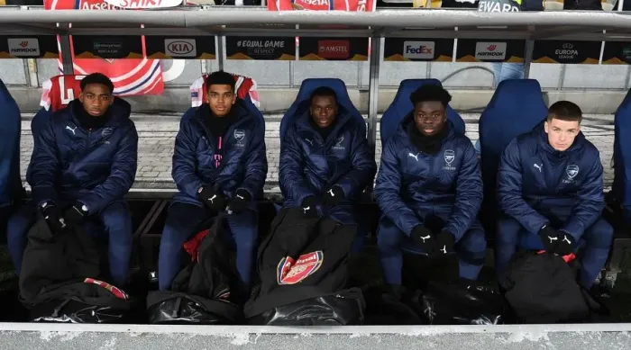 Framed Print : Arsenal's Young Talents on the Bench: FC Vorskla Poltava vs Arsenal, UEFA Europa League 2018-19 Framed Print : Arsenal's Young Talents on the Bench: FC Vorskla Poltava vs Arsenal, UEFA Europa League 2018-19