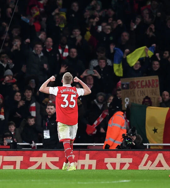 Arsenal's Zinchenko Reacts After Arsenal FC vs Manchester United, Premier League 2022-23