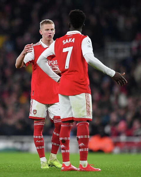 Arsenal's Zinchenko and Saka in Deep Conversation During Arsenal v Manchester United (2022-23)