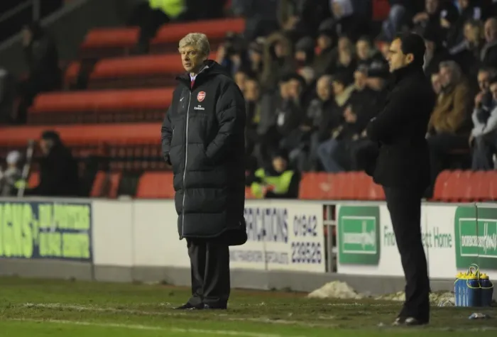 Framed Print : Arsene Wenger at the 2-2 Stalemate: Wigan Athletic vs. Arsenal, December 29, 2010